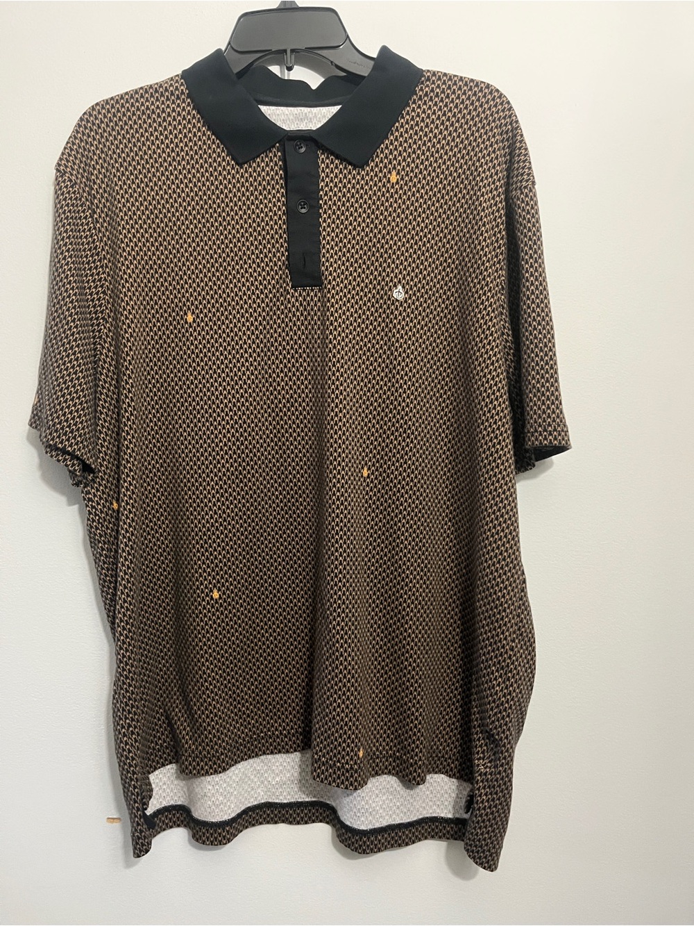rag & bone Brown Geometric Polo with Black Collar Size XXL